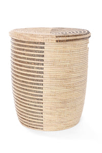 Black & Cream Offset Stripe Lidded Hamper Basket