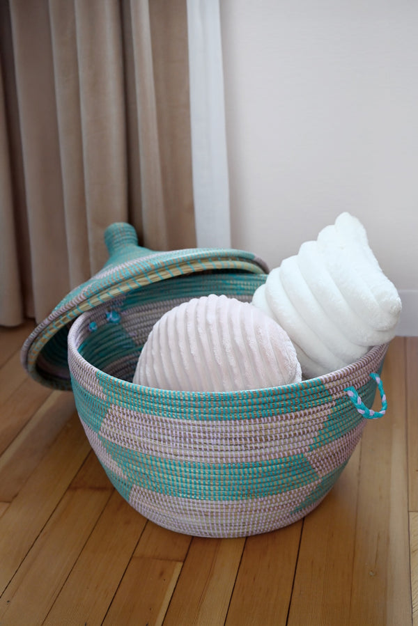 Aqua & Lavender Herringbone Tribal Basket