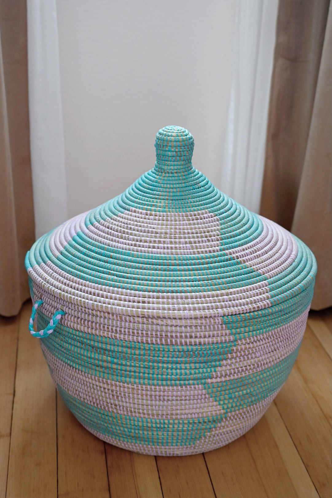 Aqua & Lavender Herringbone Tribal Basket