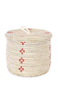Red Blossom Lidded Storage Basket