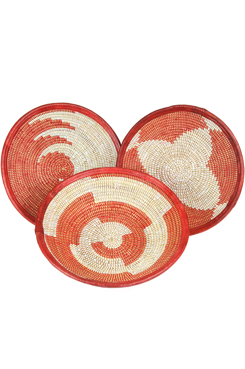 Red and White Leather Trimmed Baskets in Assorted Patterns