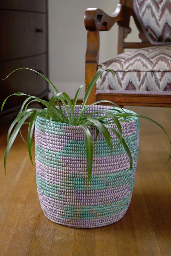 Aqua and Lavender Herringbone Bath Bin Basket