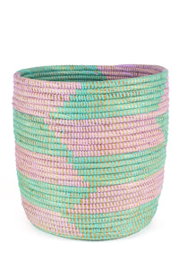 Aqua and Lavender Herringbone Bath Bin Basket