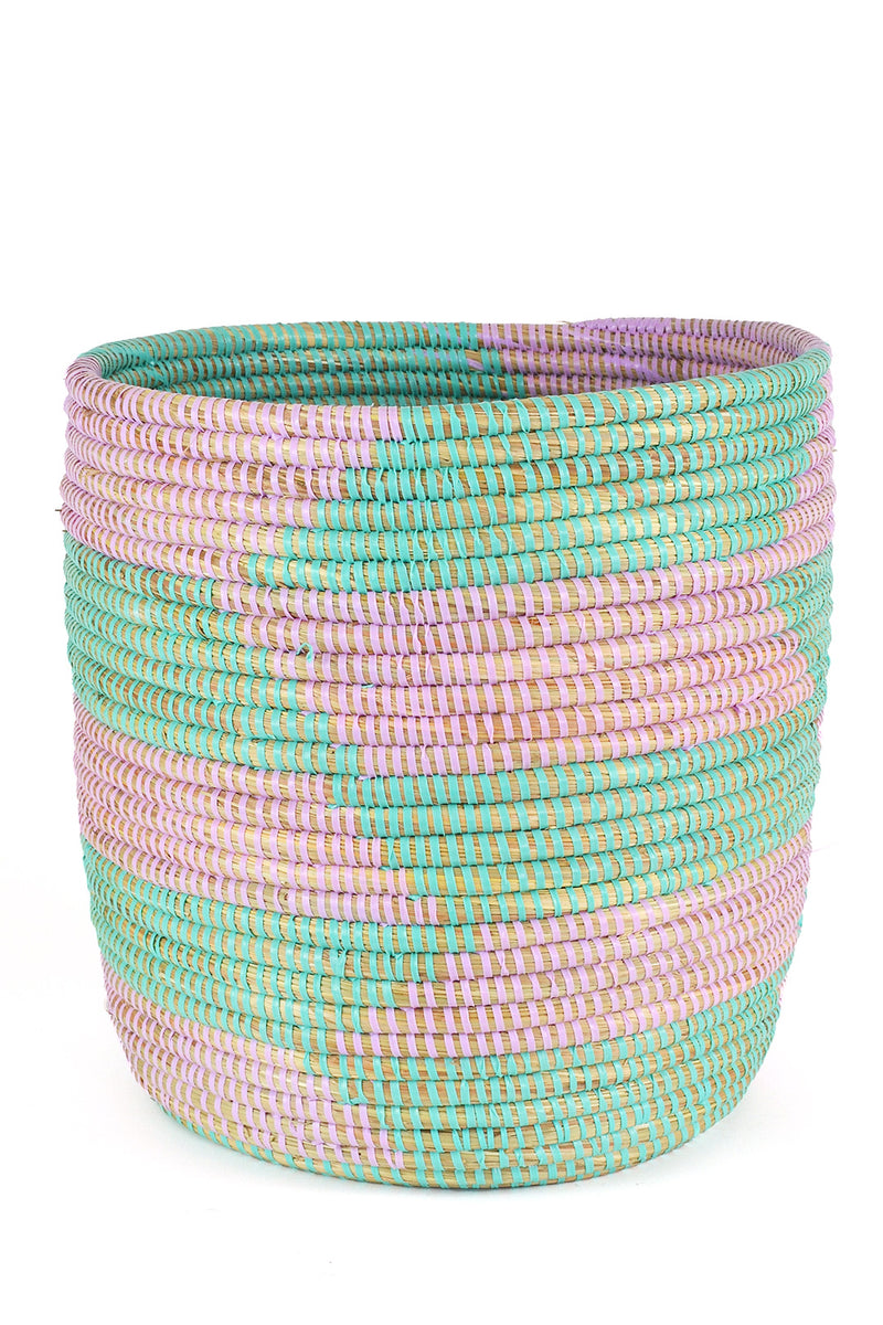 Aqua and Lavender Herringbone Bath Bin Basket