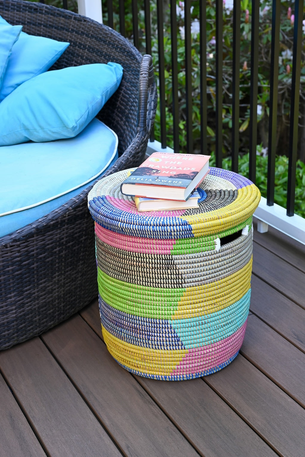 Rainbow Herringbone Lidded Storage Basket