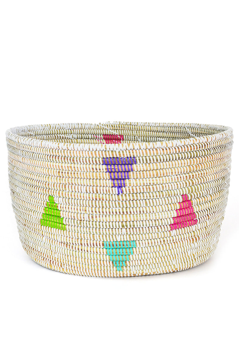 White Teranga Triangles Knitting Basket from Senegal