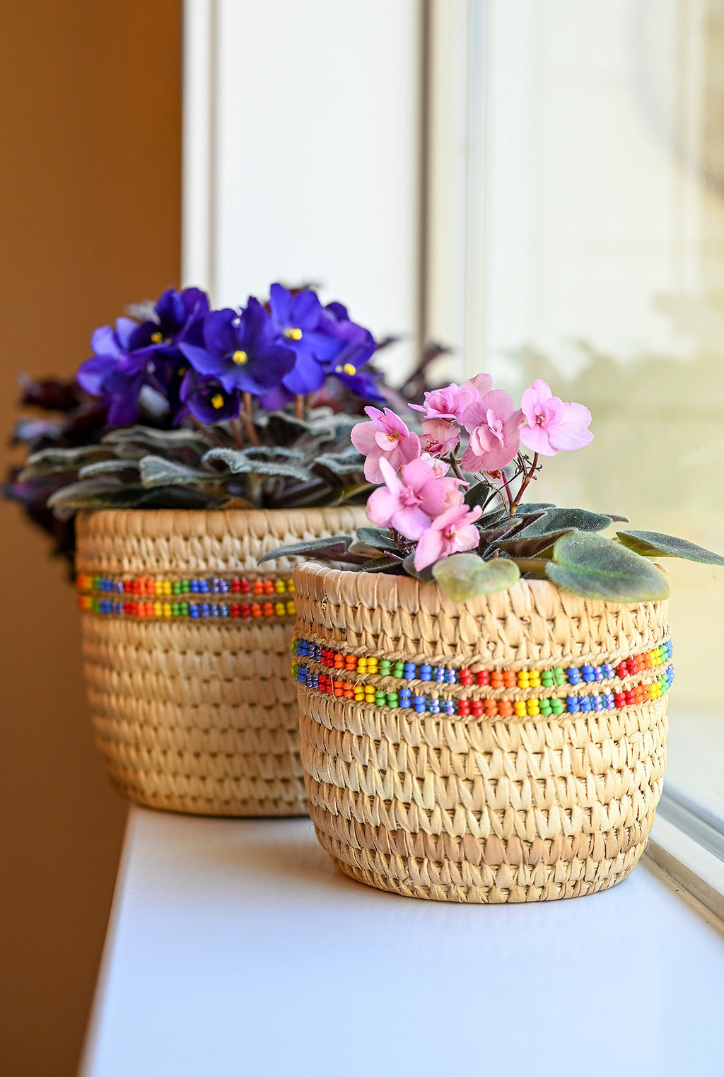 Ngurunit Nomadic Camel Milking Baskets with Rainbow Beaded Stripes