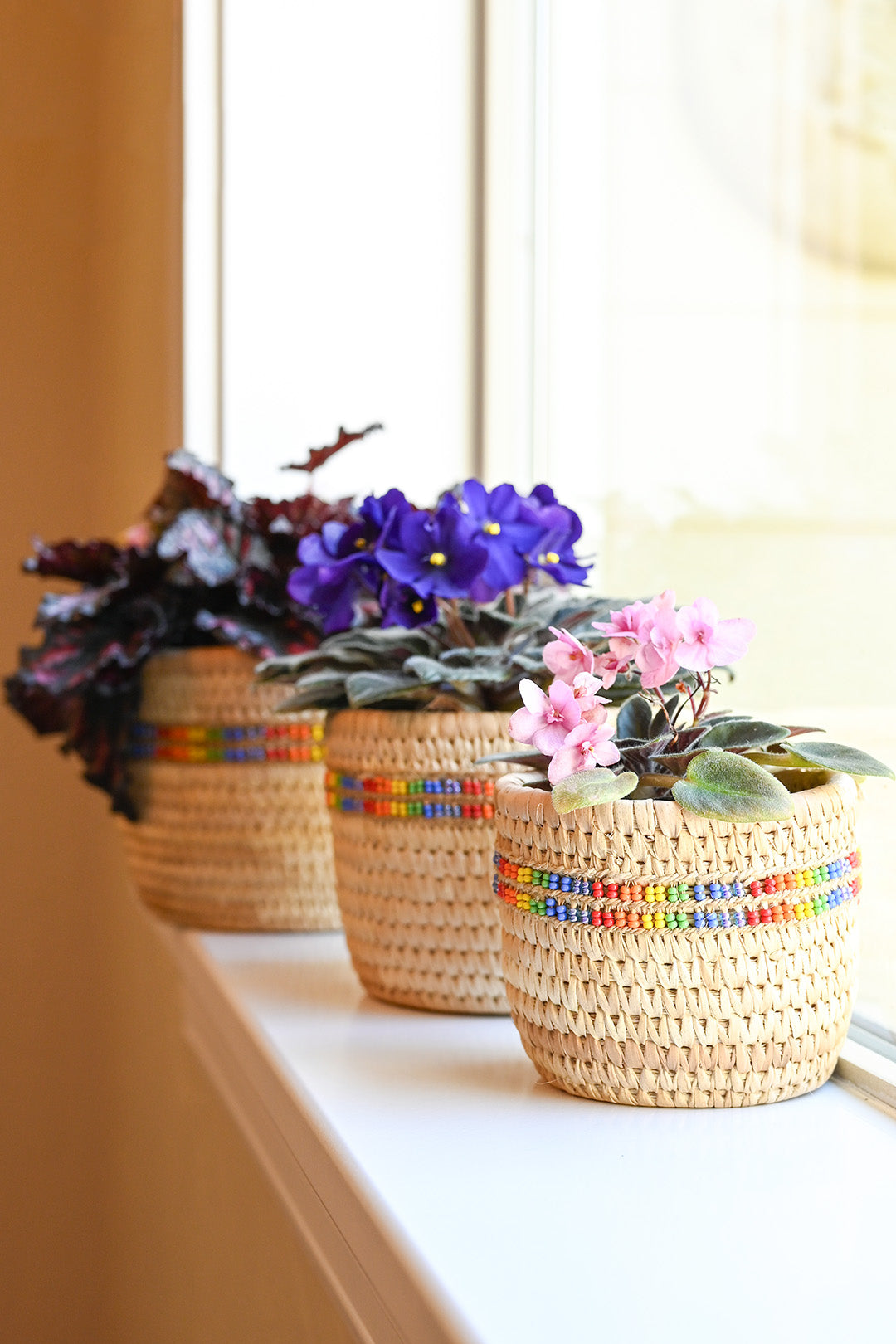 Ngurunit Nomadic Camel Milking Baskets with Rainbow Beaded Stripes