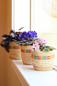 Ngurunit Nomadic Camel Milking Baskets with Rainbow Beaded Stripes