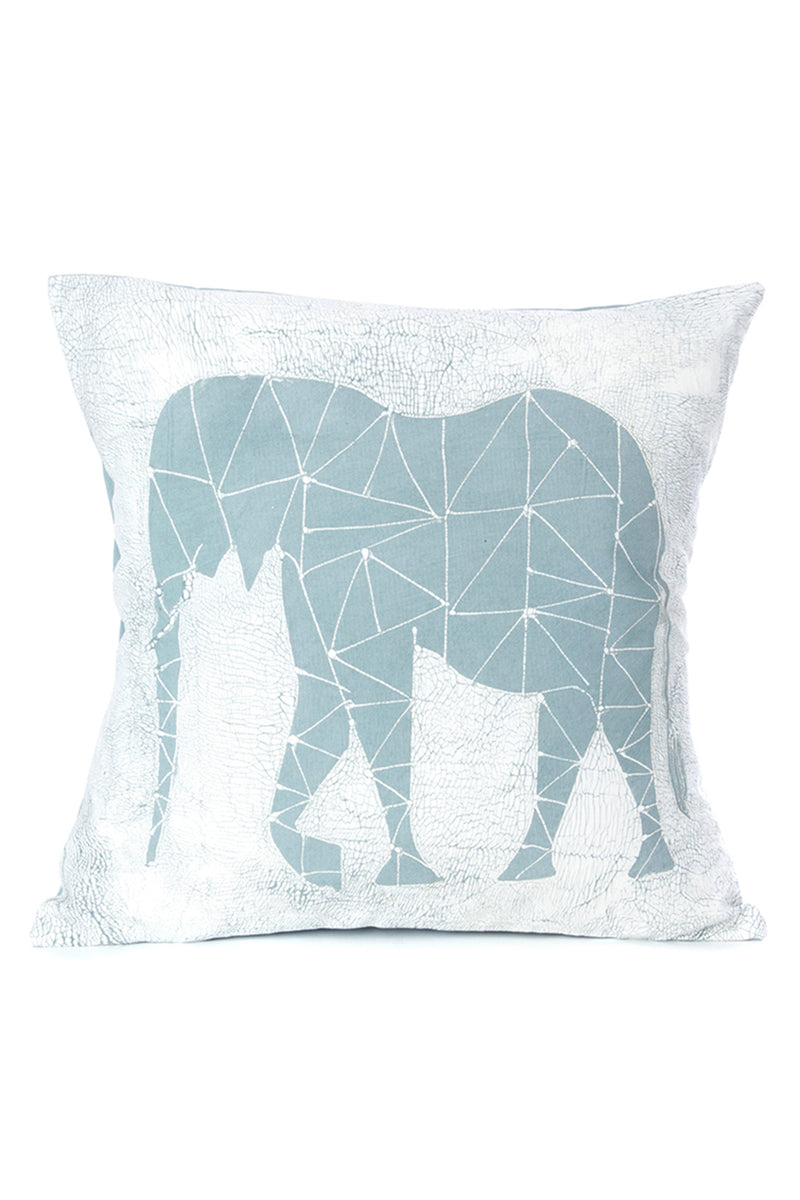 Hand Painted Blue Elephant Dry Season Pillow Cover