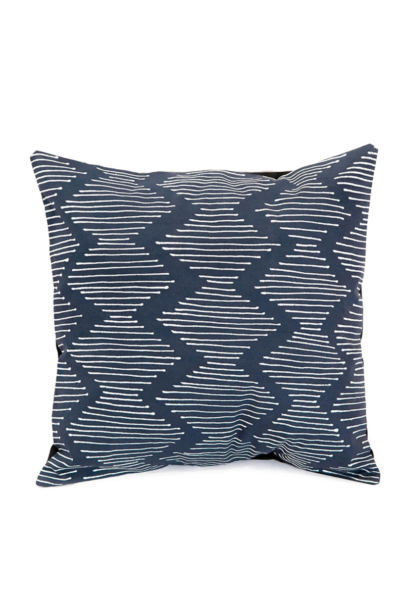 Hand Painted Indigo Wavy Line Pillow Cover