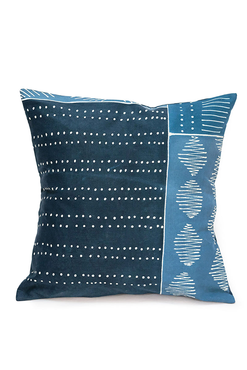 Hand Painted Indigo Patchwork Pillow Cover