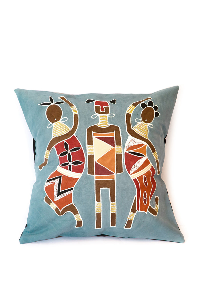 Warriors & Dancing Ladies Pillow Cover in Blue