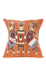 Warriors & Dancing Ladies Pillow Cover in Rust