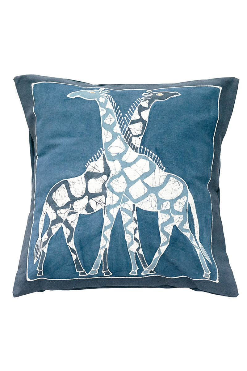Hand Painted Giraffe Pillow Cover in Indigo