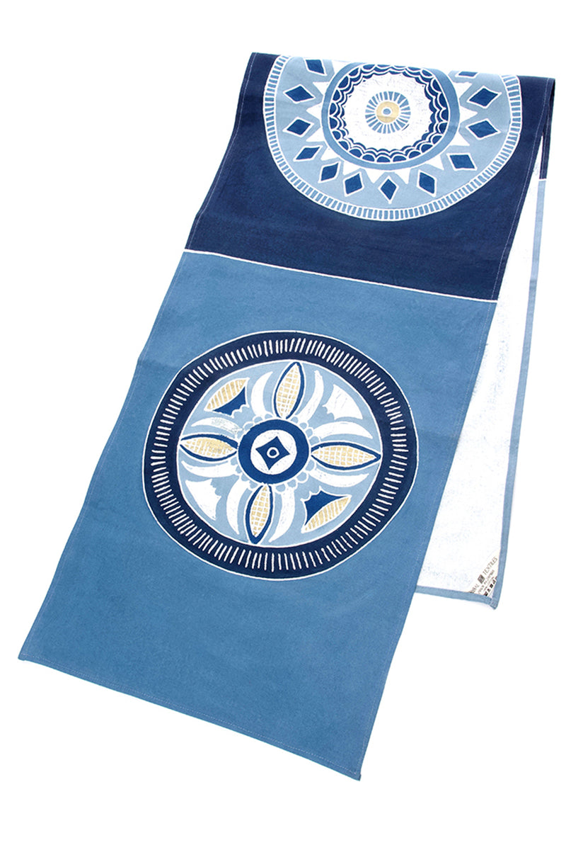 Hand Painted Light Blue & Cobalt African Circles Table Runner