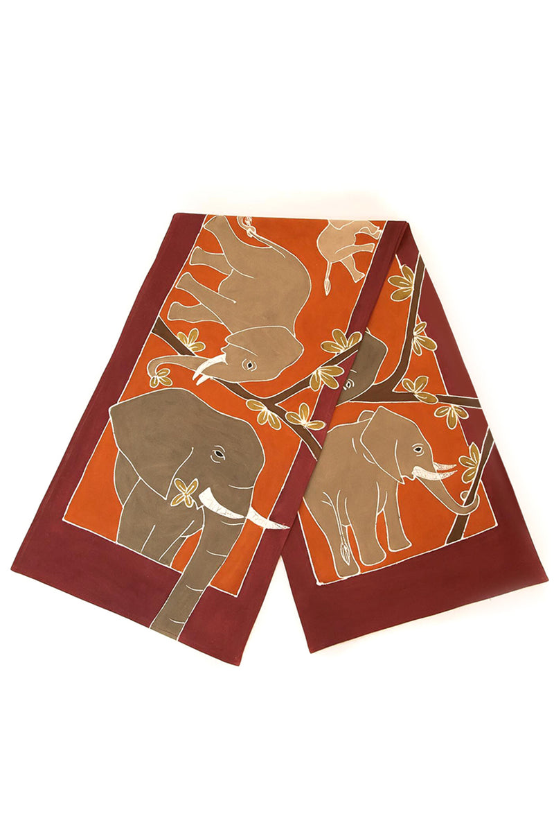 Hand Painted Animal Kingdom Elephant Table Runner