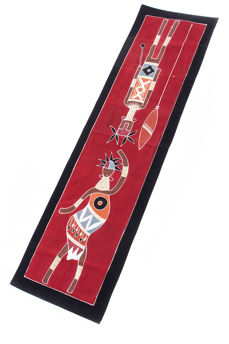 Zambian Warrior & Dancing Woman Table Runner in Red