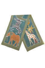 Safari Animals Hand-Painted Table Runner in Green Earth