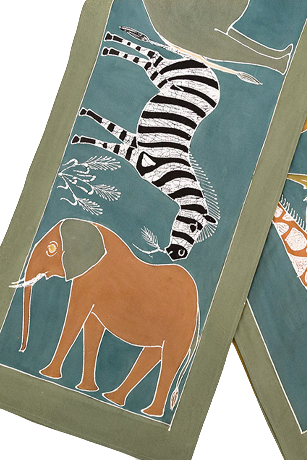 Safari Animals Hand-Painted Table Runner in Green Earth