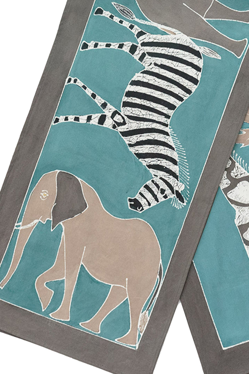 Safari Animals Hand-Painted Table Runner in Sky