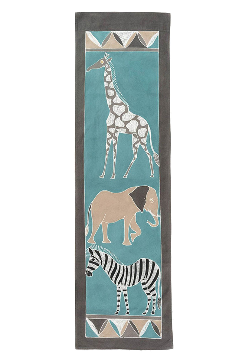 Hand Painted Bush Sky Safari Animals Wall Hanging