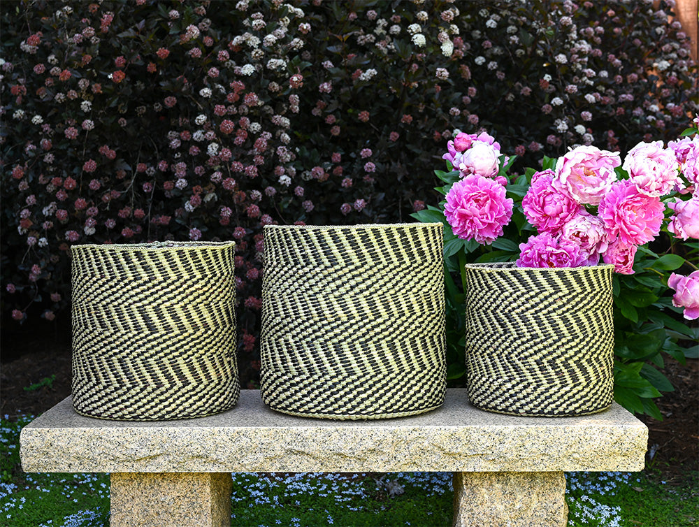 Black & Natural Maila Milulu Reed Basket - Medium