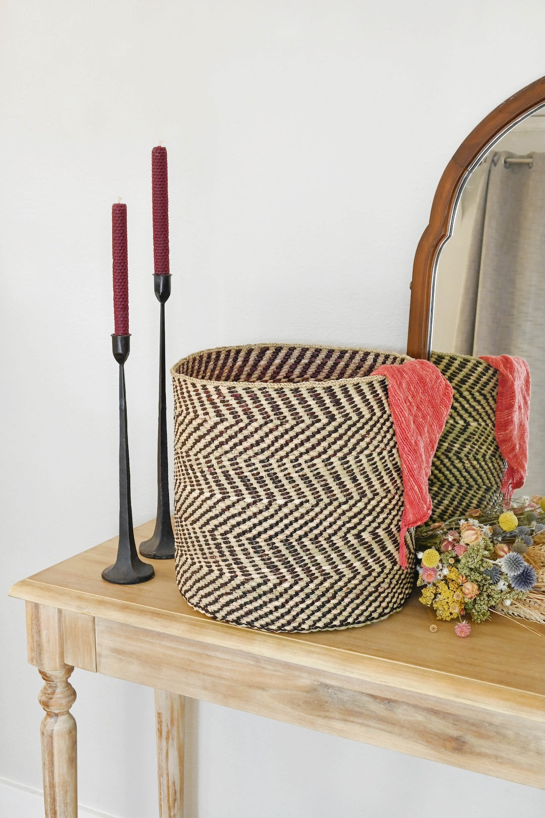 Black & Natural Maila Milulu Reed Basket - Large