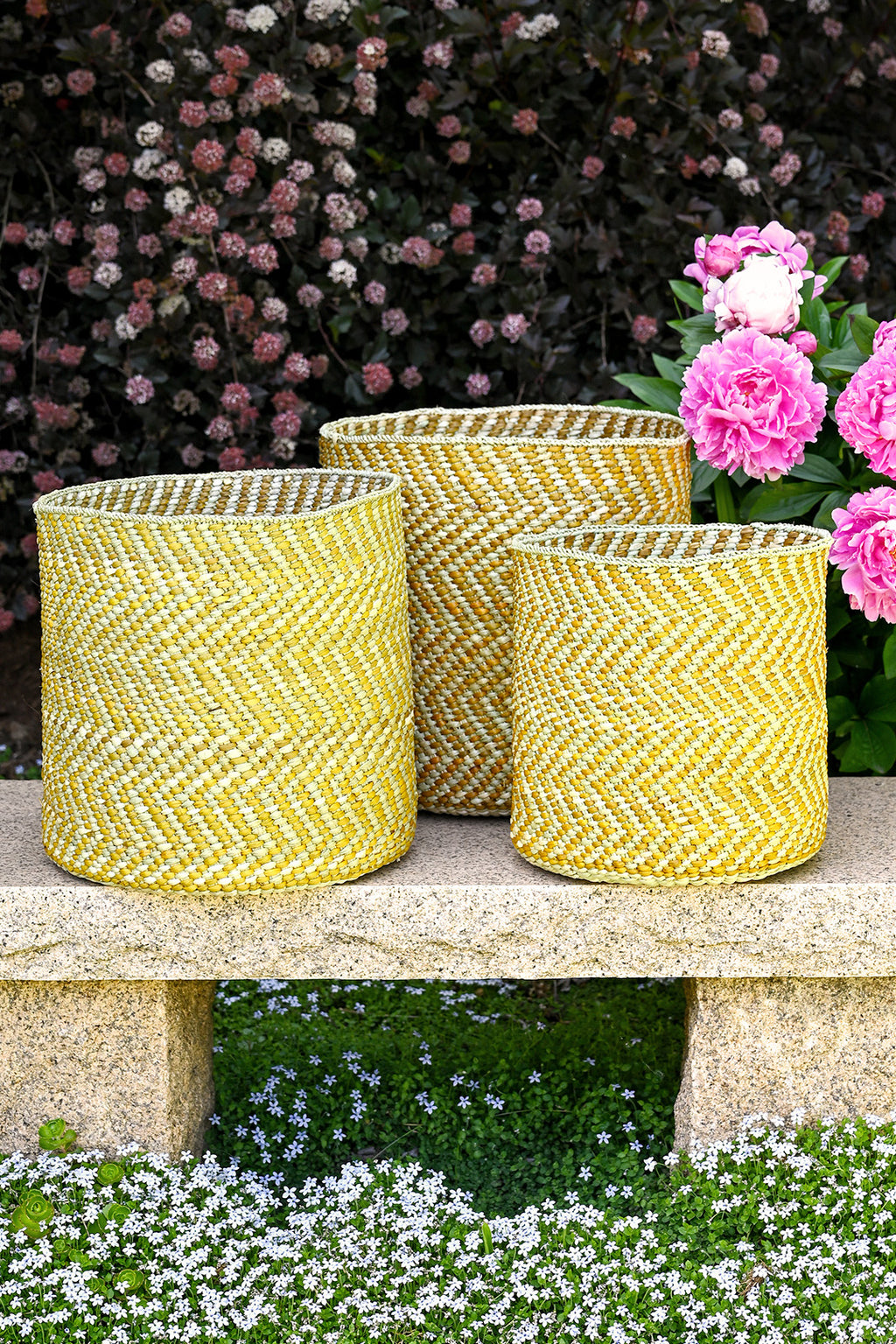 Yellow & Natural Maila Milulu Reed Baskets TZB12B  Medium