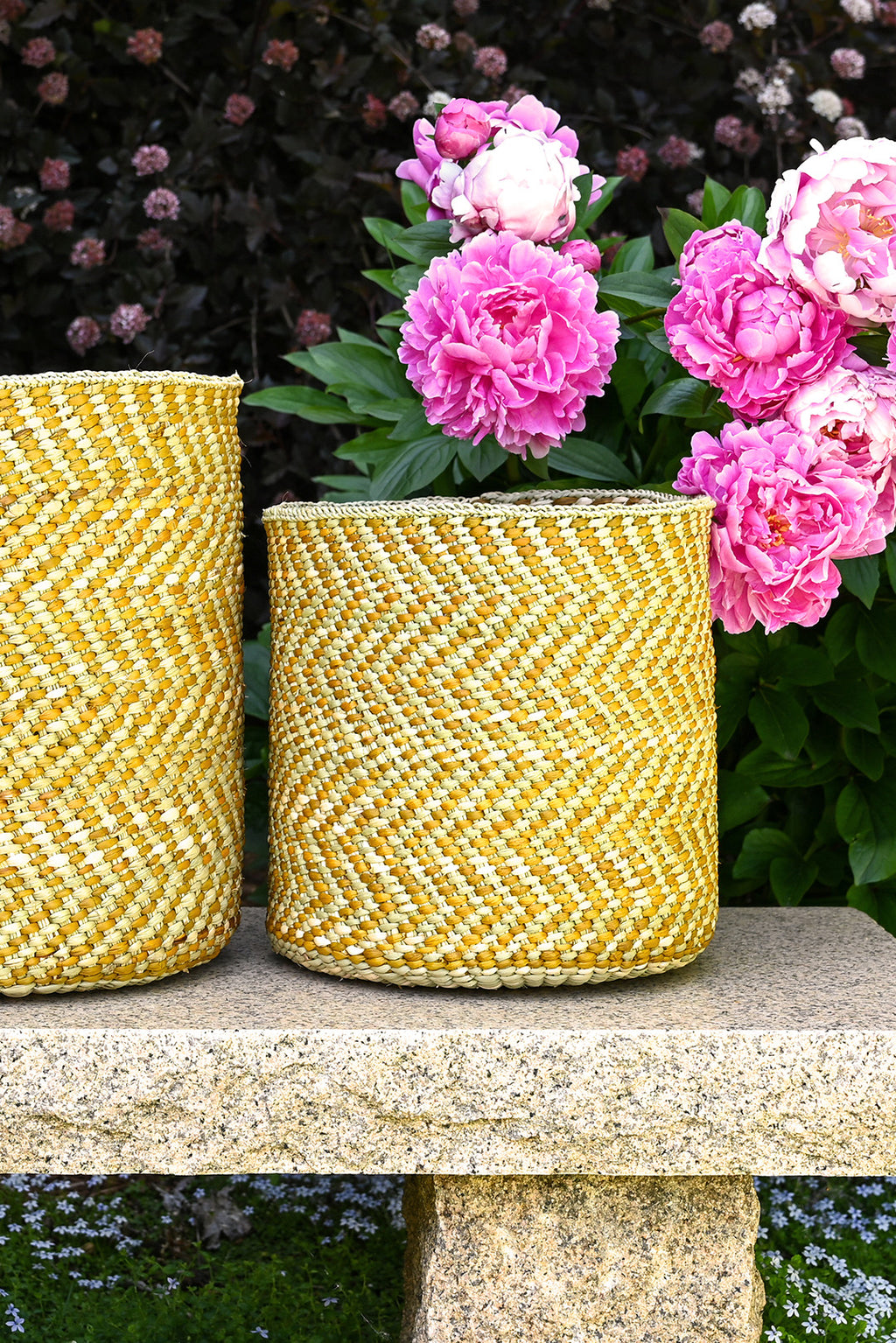 Yellow & Natural Maila Milulu Reed Baskets TZB12A  Small