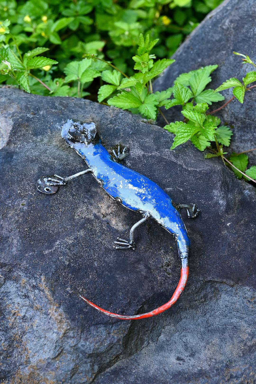 Blue Recycled Metal Salamander Sculpture