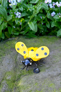 Yellow Recycled Metal Ladybug Sculpture