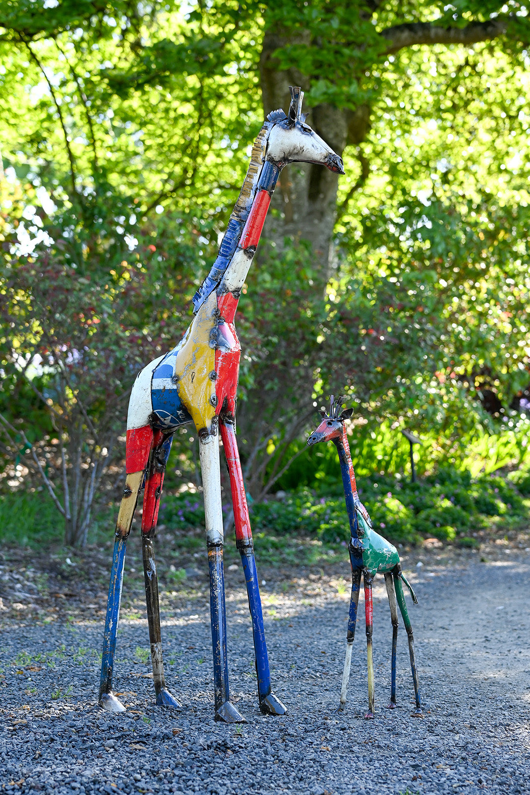 Colorful Recycled Oil Drum Giraffe Sculptures