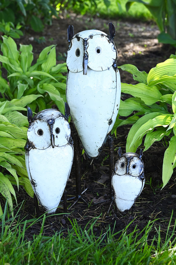 Recycled Metal Horned Owl Sculptures