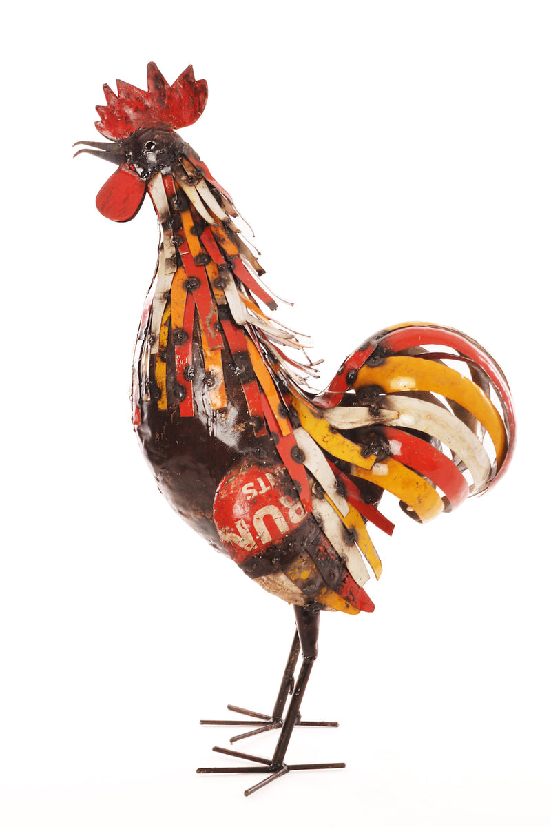 Red & Yellow Recycled Metal <i>Sunrise</i> Rooster Sculpture