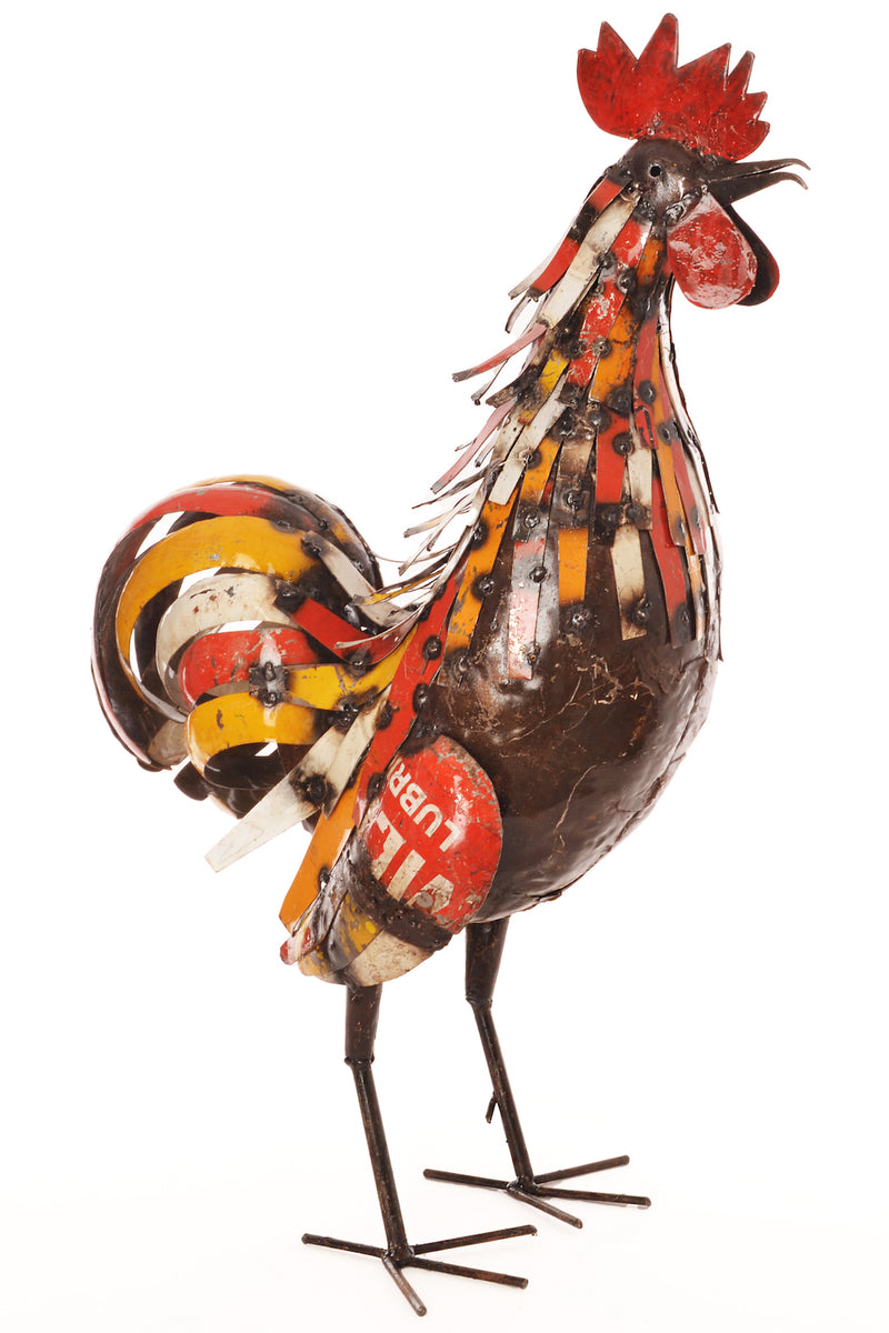 Red & Yellow Recycled Metal <i>Sunrise</i> Rooster Sculpture
