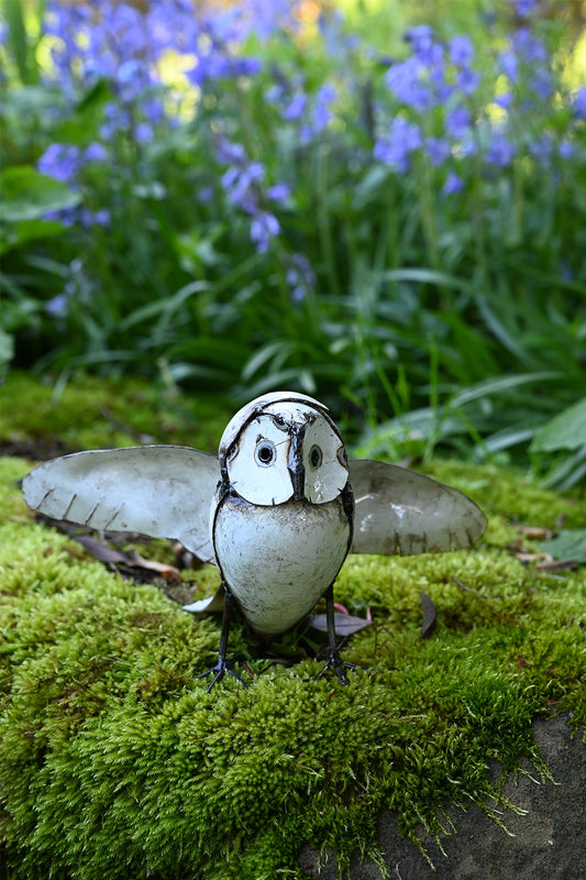 Small Recycled Metal Owl with Wings Outspread
