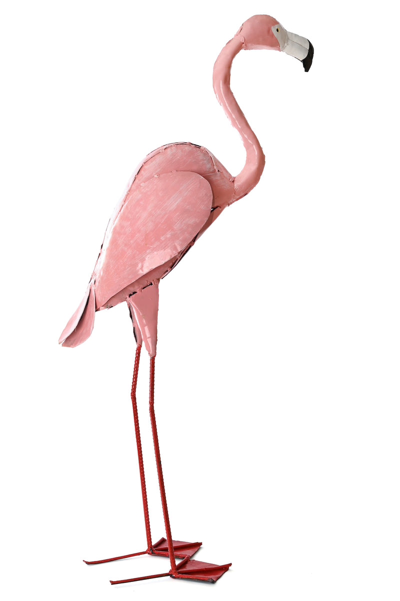 Small Pink Recycled Metal Flamingo Sculpture