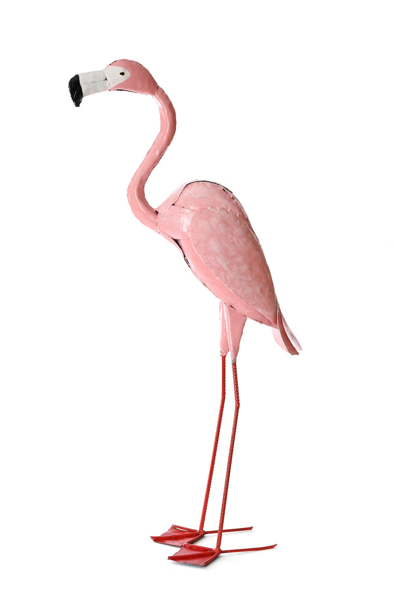 Small Pink Recycled Metal Flamingo Sculpture