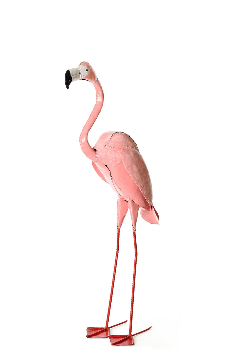 Small Pink Recycled Metal Flamingo Sculpture