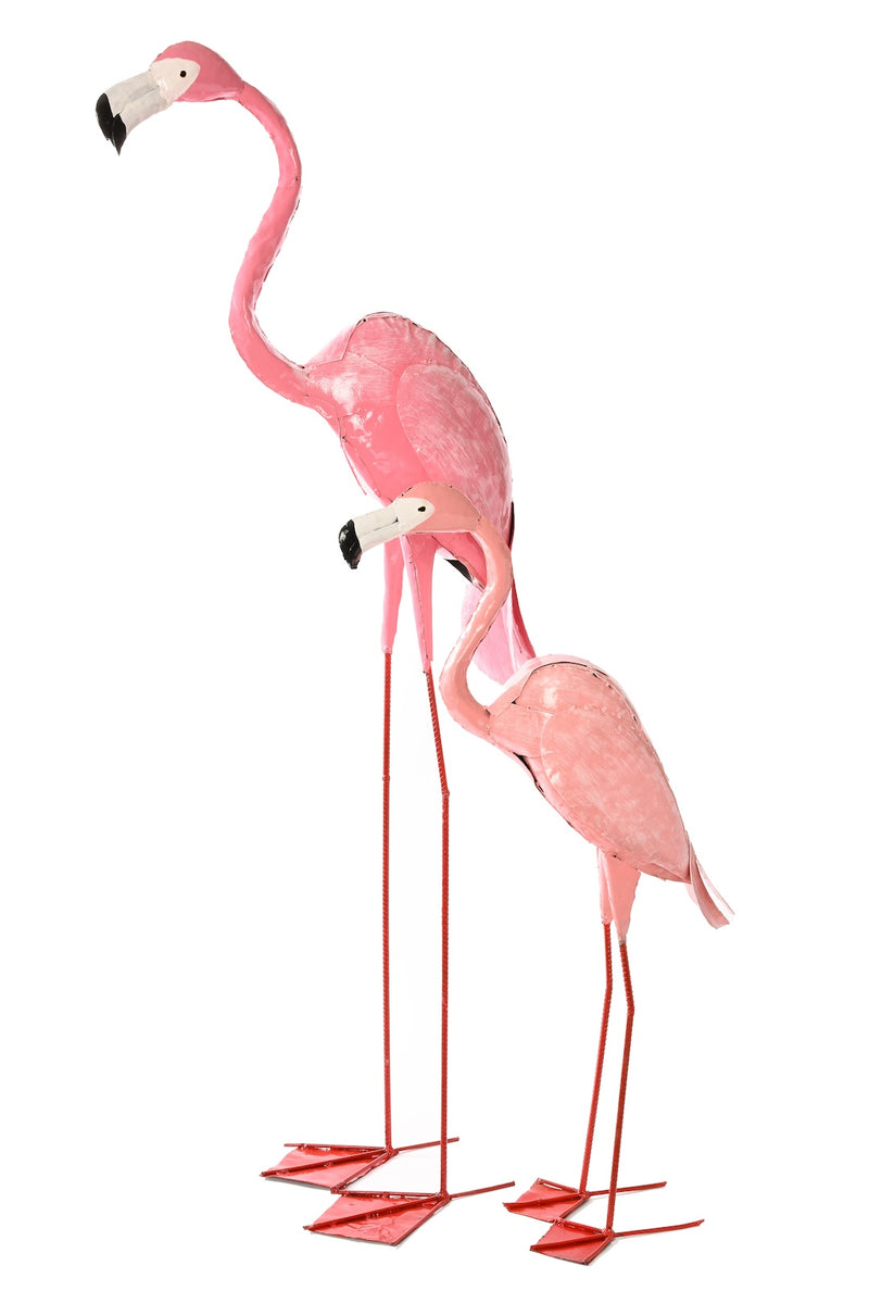 Small Pink Recycled Metal Flamingo Sculpture