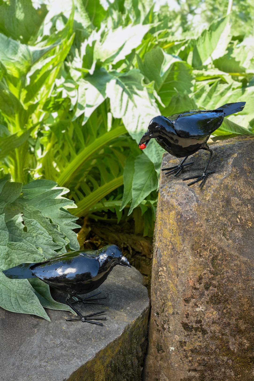 Recycled Metal Crow with Berry Sculpture