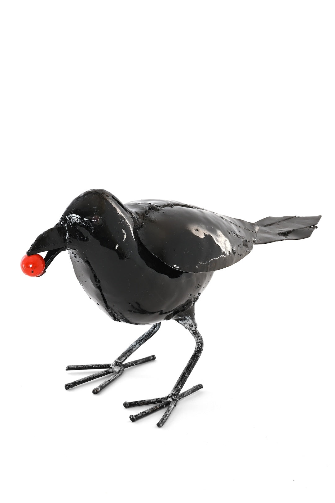 Recycled Metal Crow with Berry Sculpture