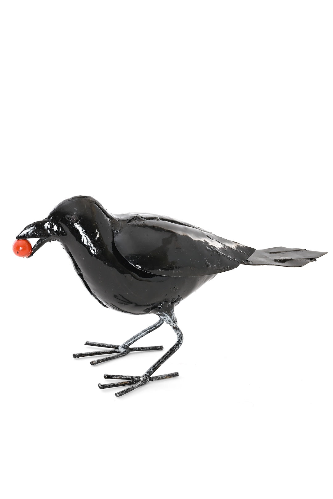 Recycled Metal Crow with Berry Sculpture