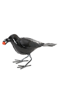 Recycled Metal Crow with Berry Sculpture