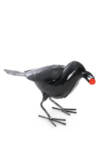 Recycled Metal Crow with Berry Sculpture