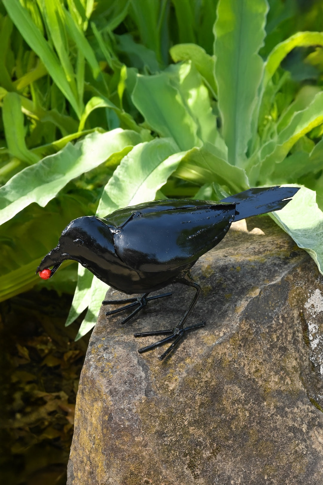 Recycled Metal Crow with Berry Sculpture