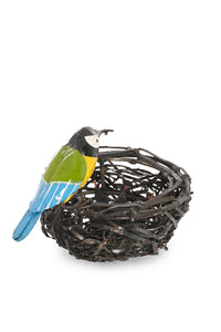 Recycled Metal Mama and Baby Birds in Nest