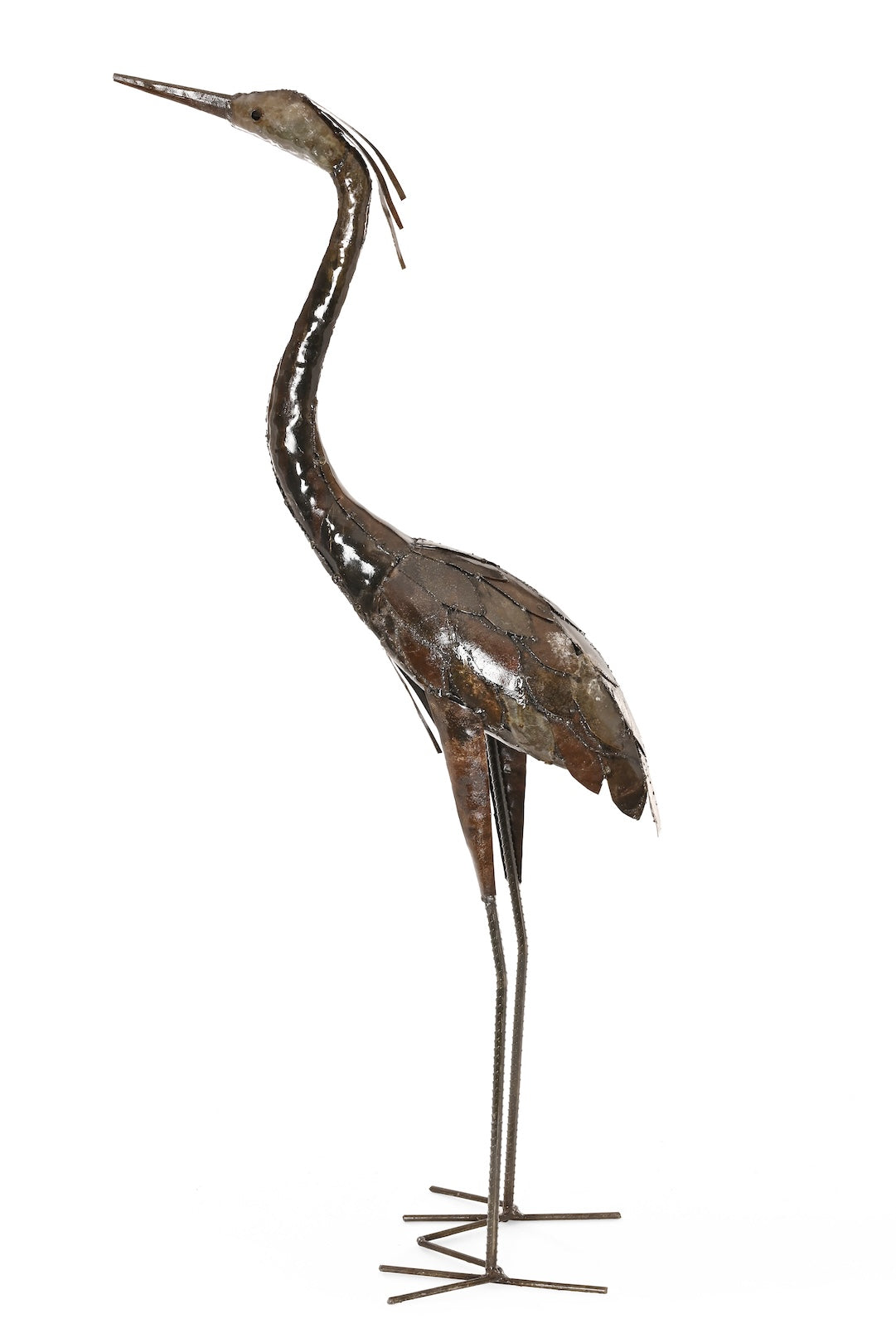 Attentive Heron Recycled Metal Sculpture
