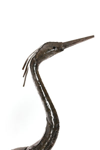Attentive Heron Recycled Metal Sculpture